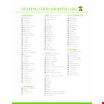 Healing Food Shopping List Template example document template