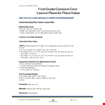 First Grade Common Core Lesson Plan example document template 