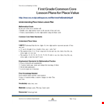 First Grade Common Core Lesson Plan example document template