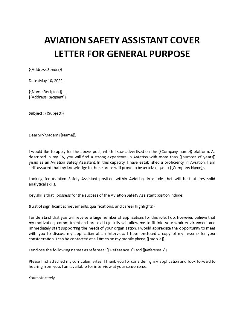 aviation safety assistant cover letter template
