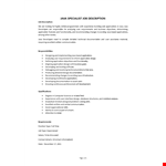 Java Specialist Job Description example document template
