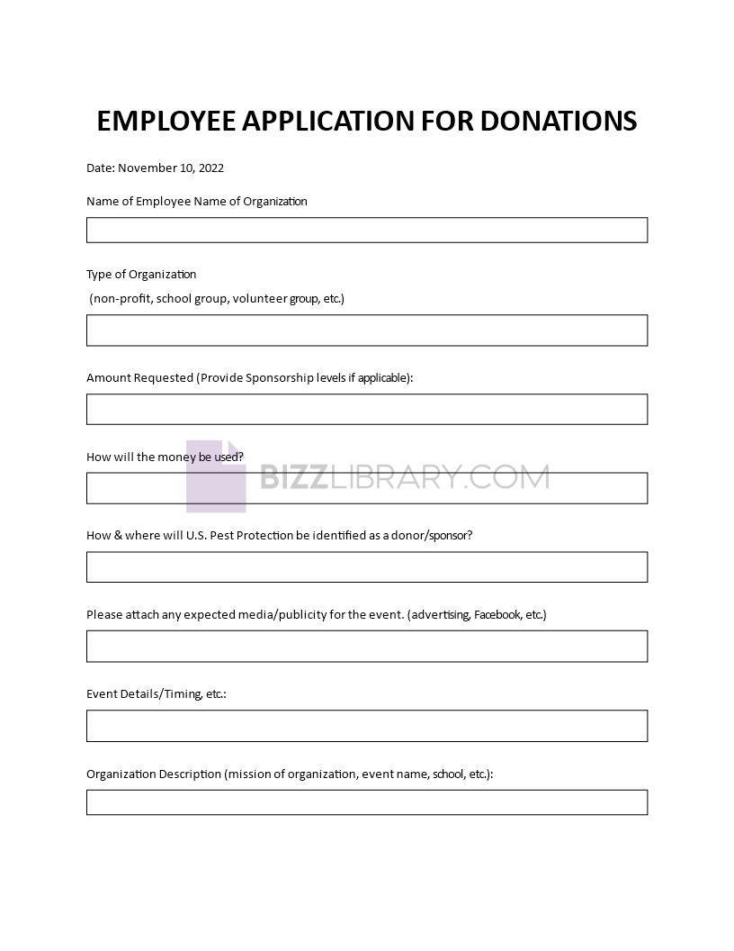 employee application for donations template