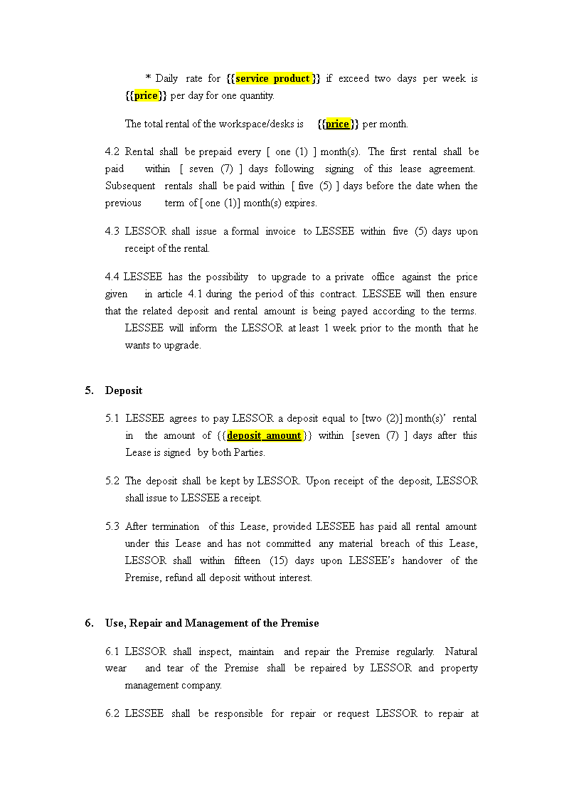 lease agreement shared working space example