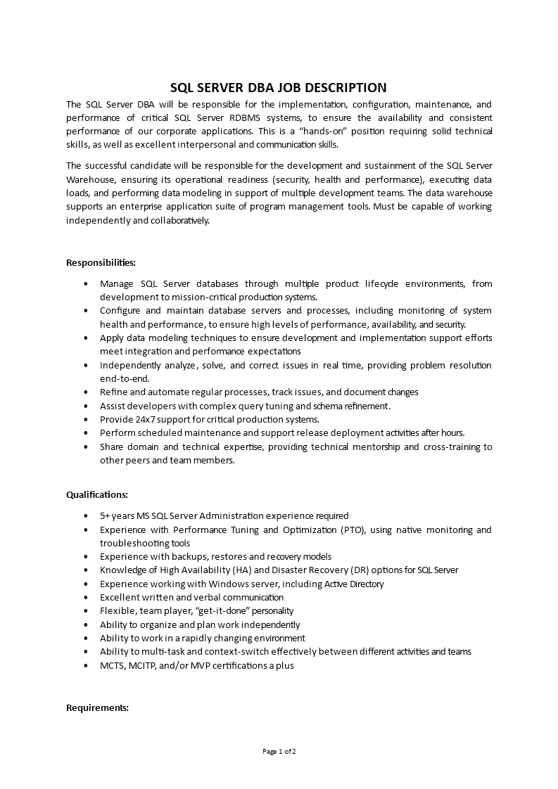 sql dba job description Main Image sql dba job description
