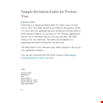 Download Sponsor Invitation Letter for Tourist Visa example document template