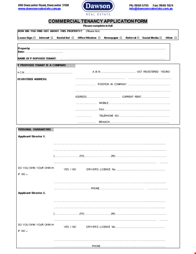 Commercial Tenant Lease Application Form