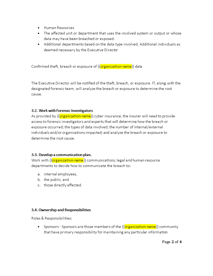 data breach response policy template example
