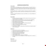 Supervisor Job Description example document template