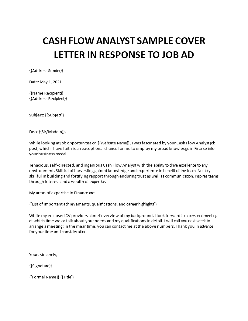 cash flow analyst sample cover letter 