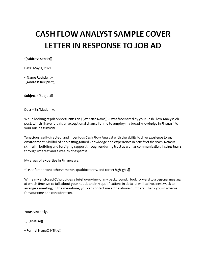 Cash Flow Analyst sample cover letter