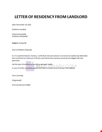 Letter of residency from landlord