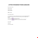 Letter of residency from landlord example document template 