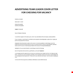 Advertising Team Leader Job Application Letter example document template