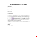Employer Job Refusal Letter example document template