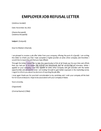 Employer Job Refusal Letter