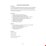 Construction Job Description example document template