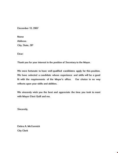 Rejection Letter Template Sample