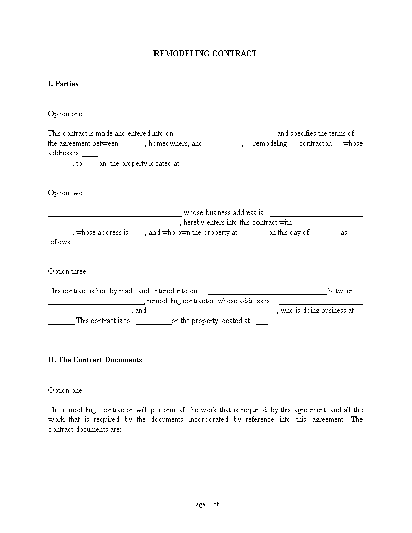 Simple Home Improvement Template for Contract and Contractor Remodeling Simple Home Improvement Template for Contract and Contractor Remodeling
