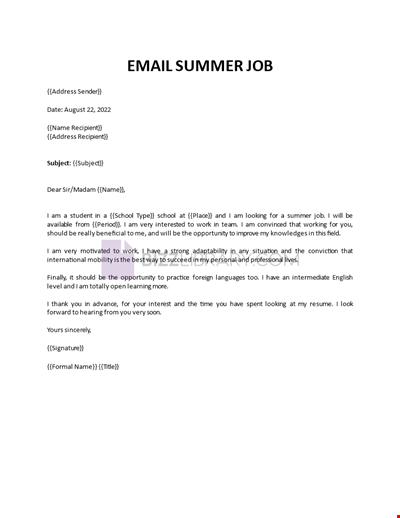 Email Summer Job Application