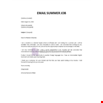 Email Summer Job Application example document template 
