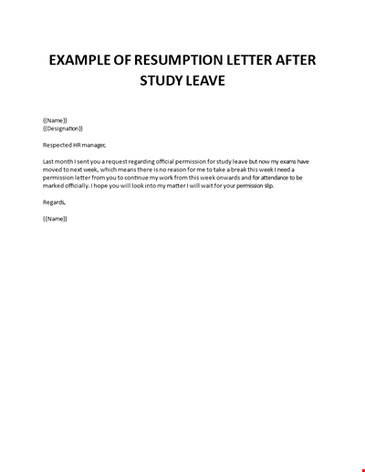 Resumption letter after study leave