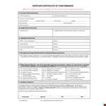 Certificate of Conformance | Supplier | Applicable Revision example document template