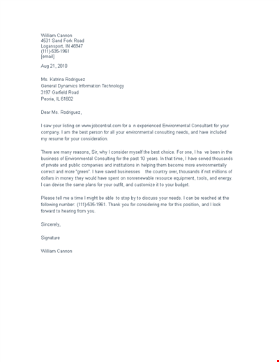 Environmental Consulting Cover Letter - William Rodriguez