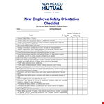 New Employee Safety Orientation Checklist - Safety Training, Including Specific Protection example document template