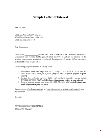 Project Letter of Interest for Oklahoma Airport | Replace Your Outdated Document Templates