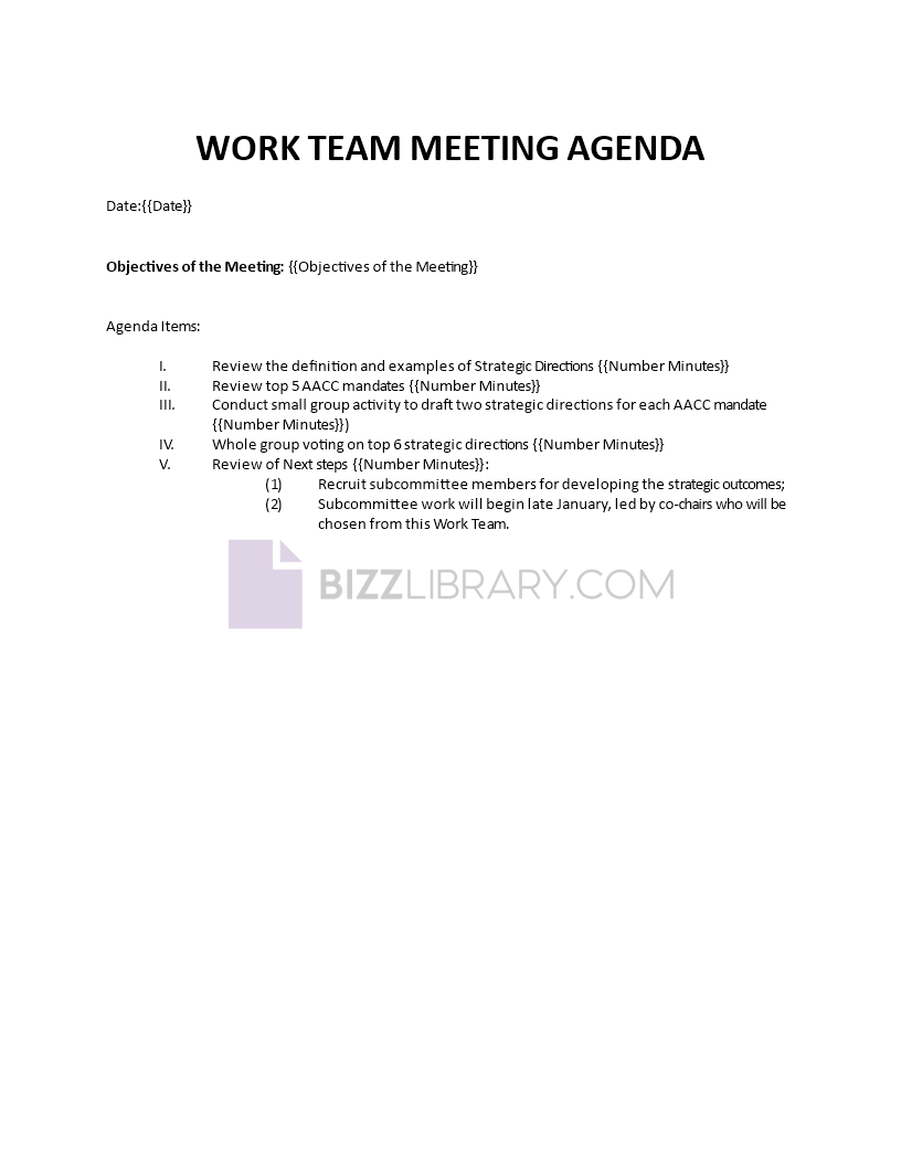 work team meeting agenda template