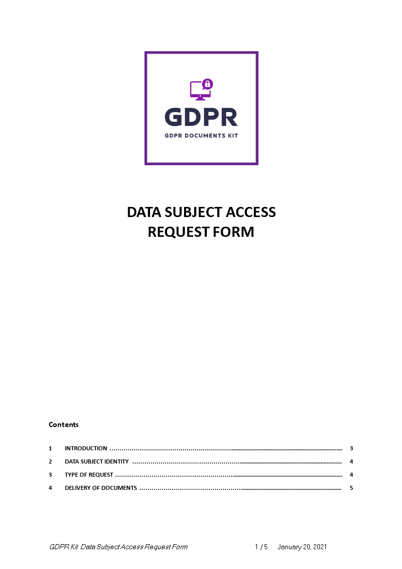 data subject access request form template