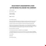 Investment Underwriter Cover letter example document template