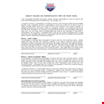 Liability Release Form for Minors - Travel, Swimming and More example document template