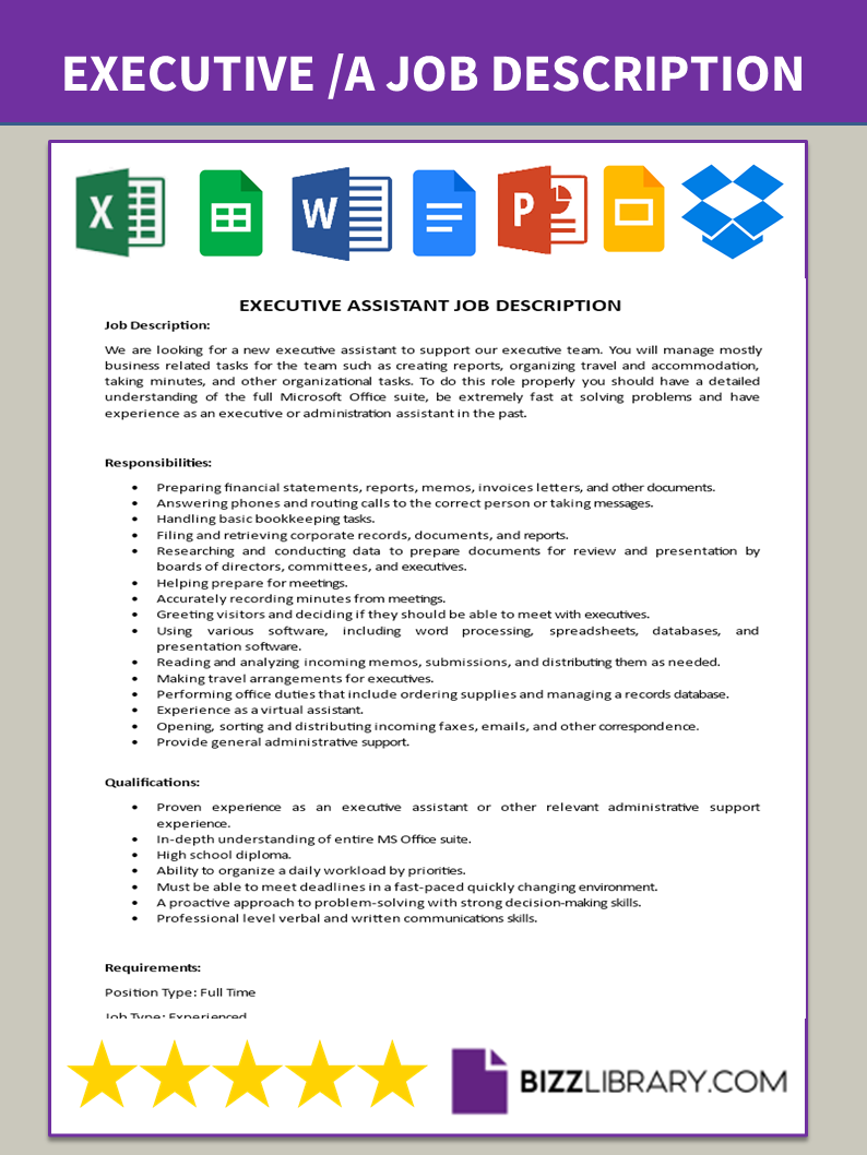 executive assistant job description template