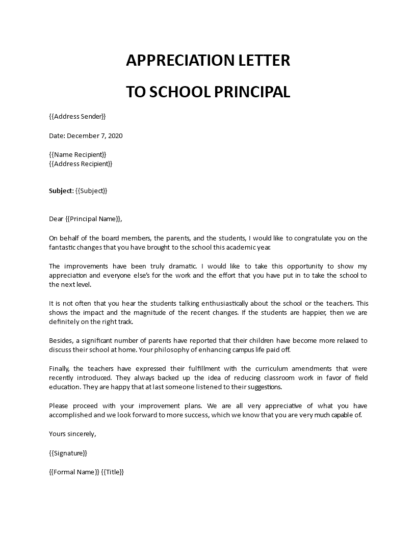 thank you letter for principal
