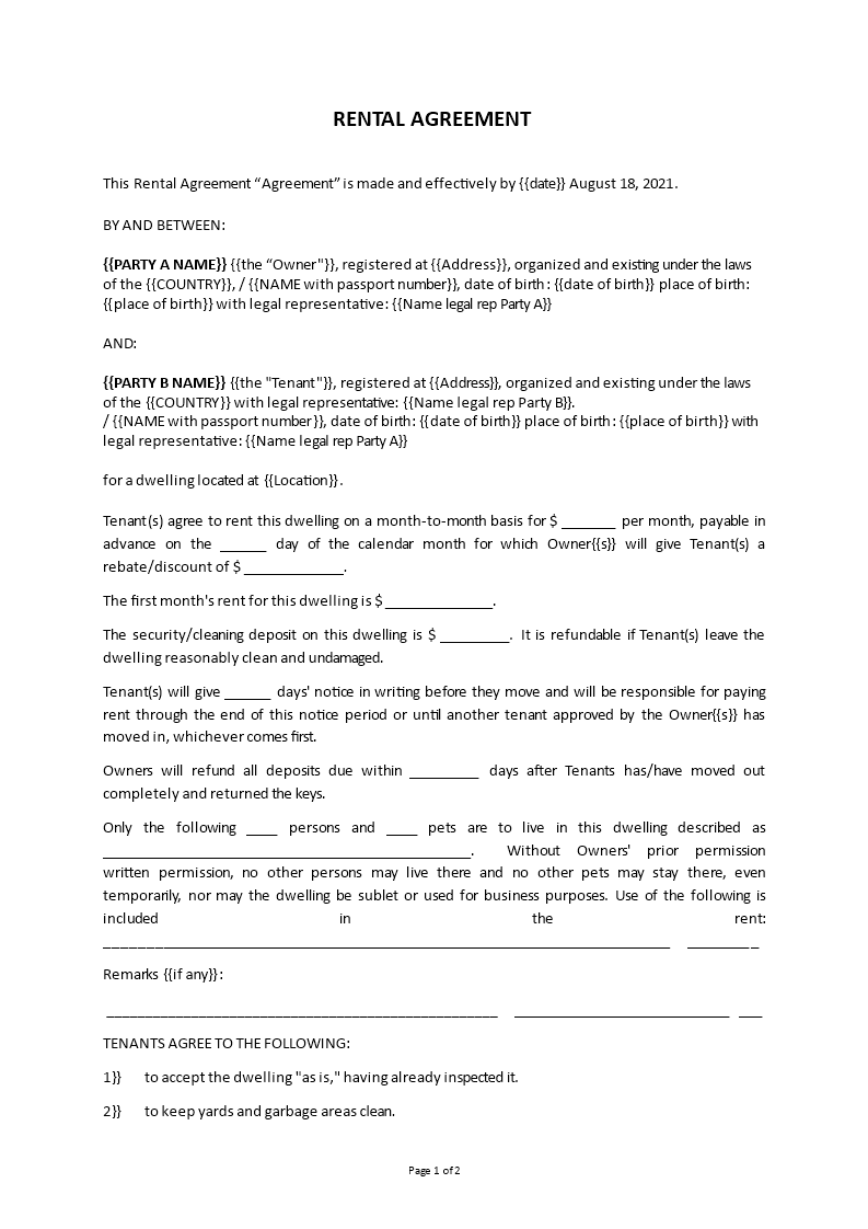 rental agreement sample example