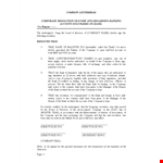 Company Corporate Resolution Form - Authorize Actions example document template