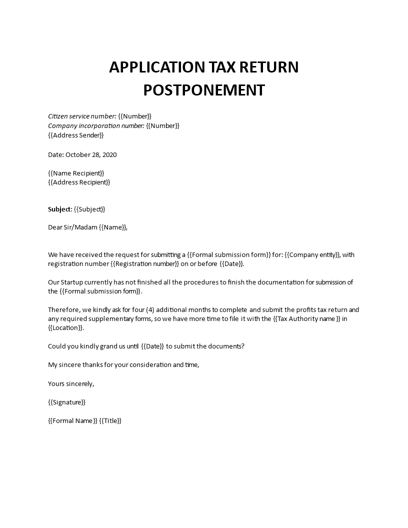 tax return postponement request letter template