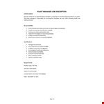 Plant Manager Job Description example document template