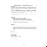 Summer Analyst Internship Job Description example document template
