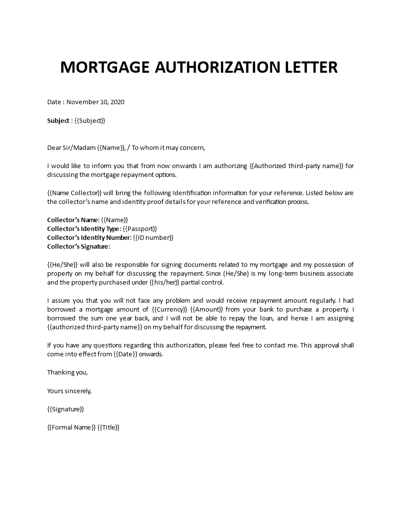mortgage authorization letter template