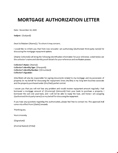 Mortgage Authorization Letter