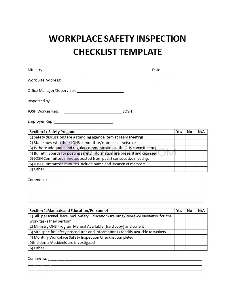 workshop safety inspection checklist template template