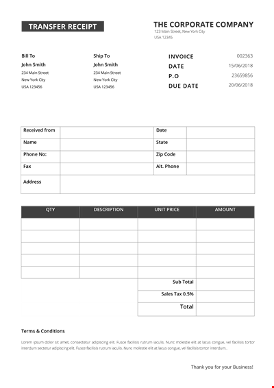 Transfer Receipt A
