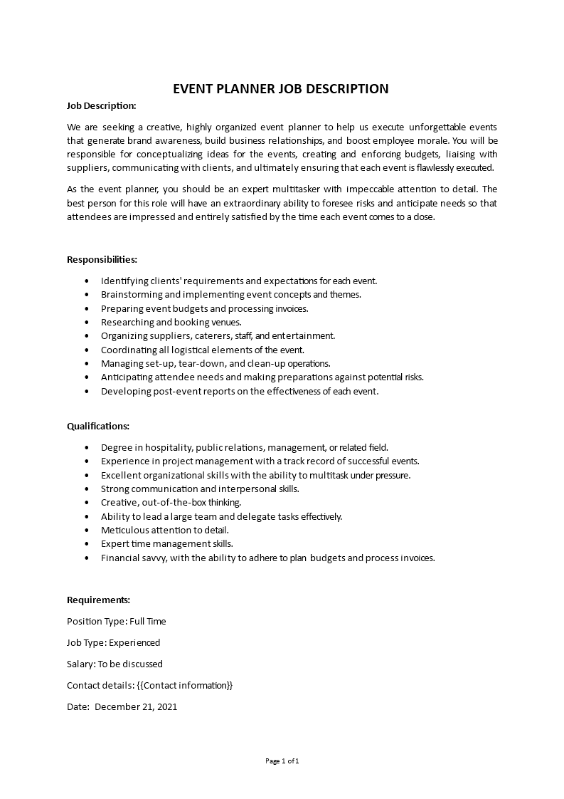 event planner job description