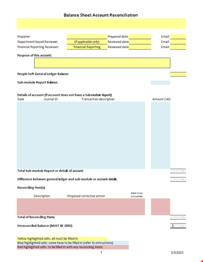 Balance Sheet Account Reconciliation Template