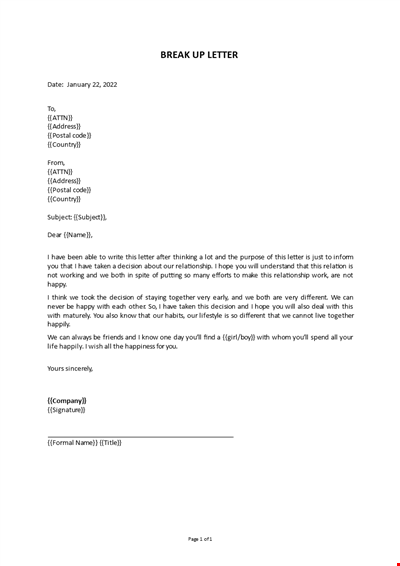 Break Up Letter Template