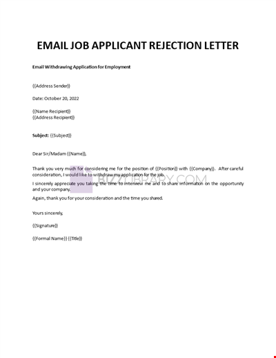 Job Application Withdrawal Letter