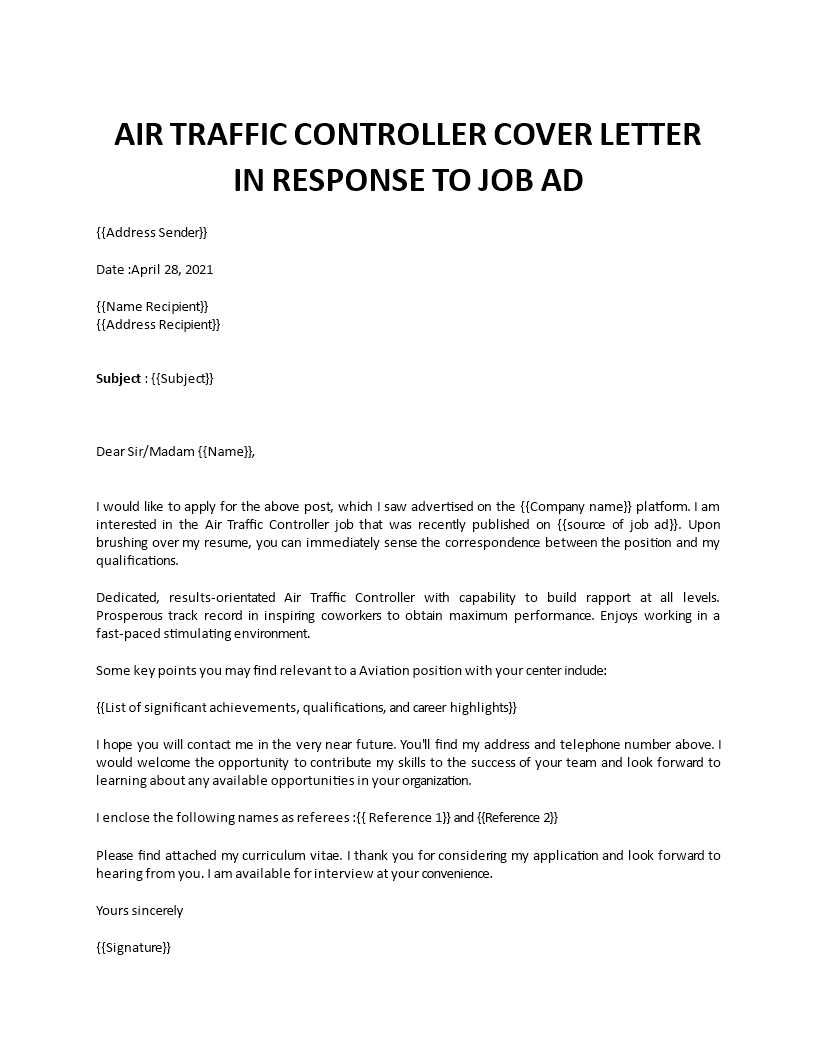 air traffic controller cover letter