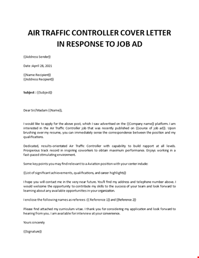 Air Traffic Controller cover letter